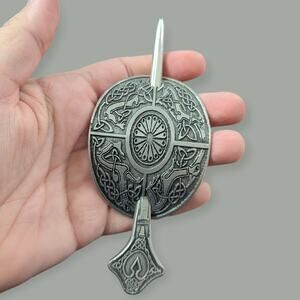 Viking Borre Style Engraved Metal Hair Pin & Cover